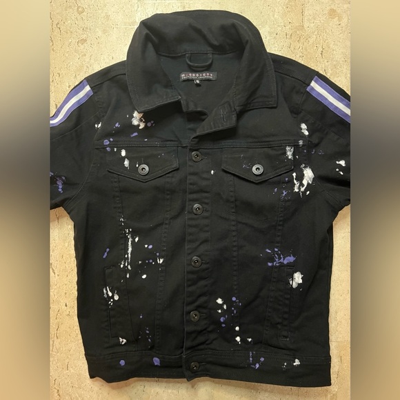 M. Society Politically Incorrect Paint Splatter Black Denim Jacket Size Small - Picture 3 of 5